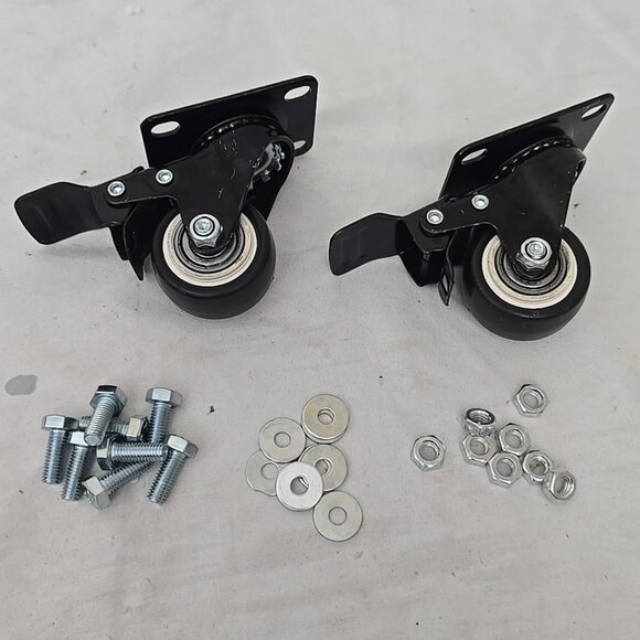 Set of 2 Heavy Duty Swivel Plate Casters with Lock Brakes 1.5" PVC Wheels - Picture 1 of 5